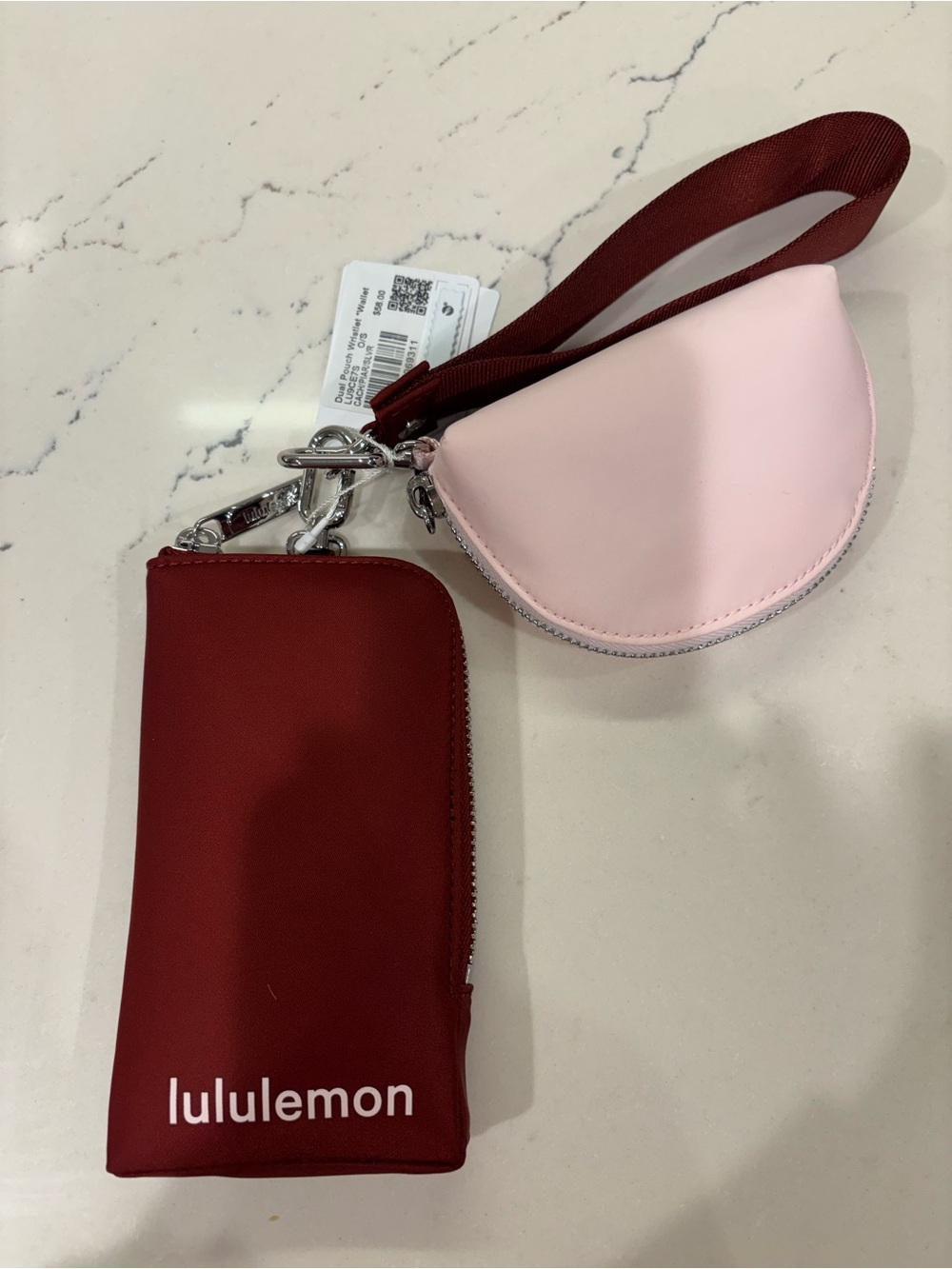Lululemon Dual Pouch Wristlet Wallet Cachipar Silver / Pink Clay NWT